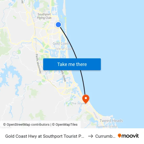 Gold Coast Hwy at Southport Tourist Park to Currumbin map