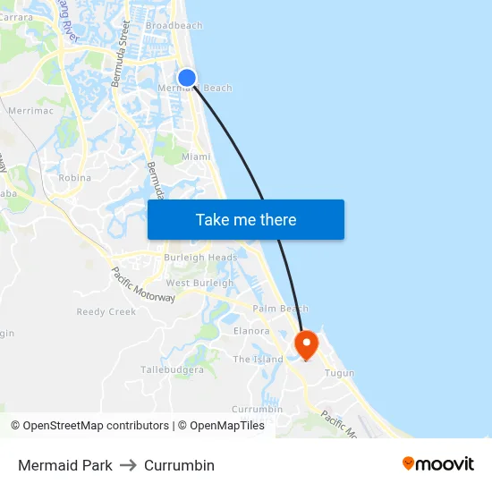 Mermaid Park to Currumbin map
