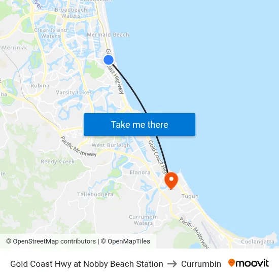 Gold Coast Hwy at Nobby Beach Station to Currumbin map