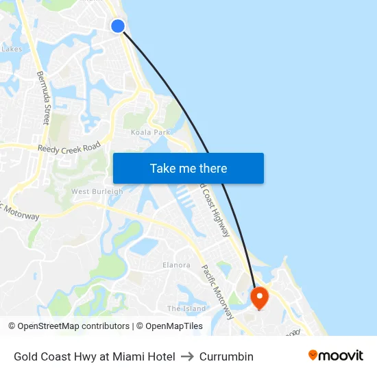 Gold Coast Hwy at Miami Hotel to Currumbin map