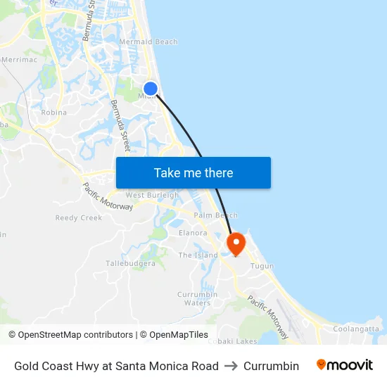 Gold Coast Hwy at Santa Monica Road to Currumbin map