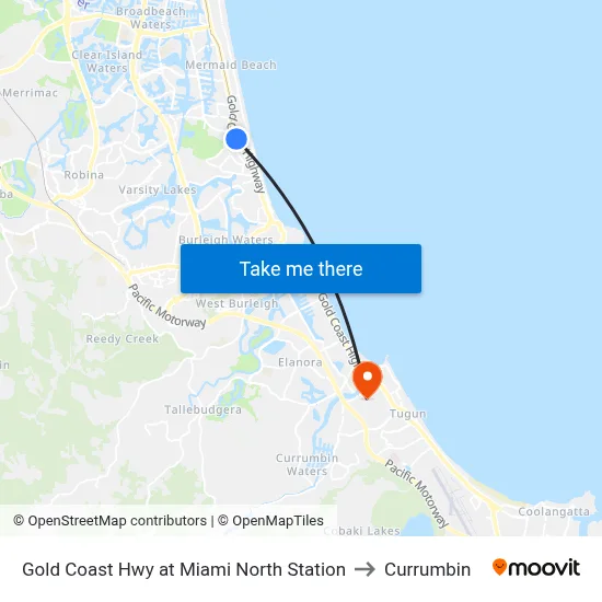 Gold Coast Hwy at Miami North Station to Currumbin map