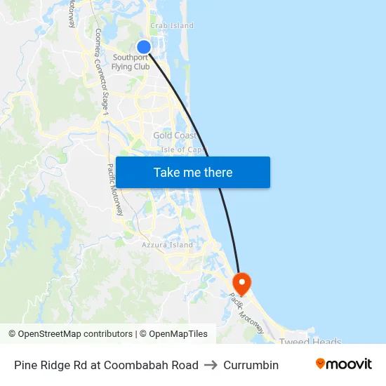 Pine Ridge Rd at Coombabah Road to Currumbin map