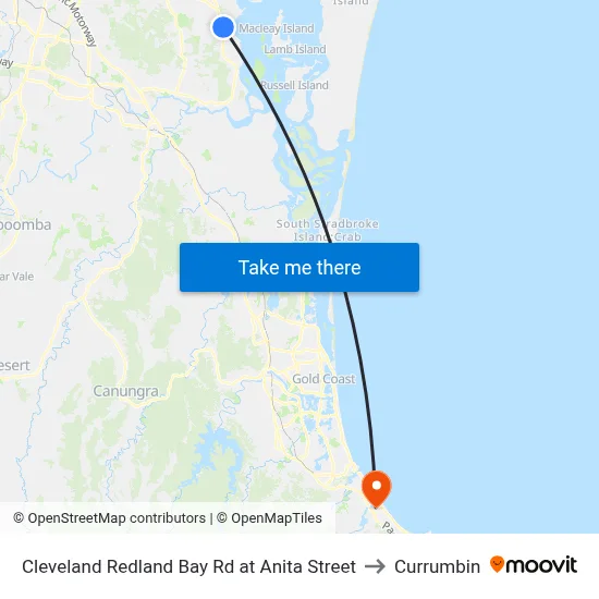 Cleveland Redland Bay Rd at Anita Street to Currumbin map