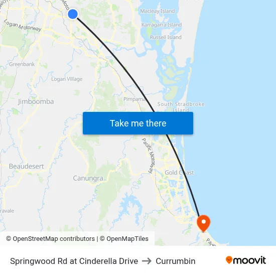 Springwood Rd at Cinderella Drive to Currumbin map
