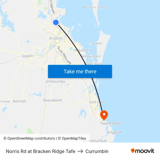 Norris Rd at Bracken Ridge Tafe to Currumbin map