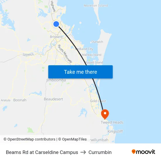 Beams Rd at Carseldine Campus to Currumbin map