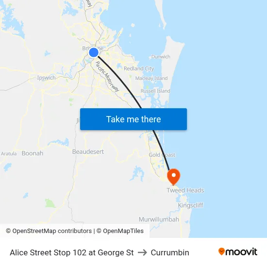 Alice Street Stop 102 at George St to Currumbin map