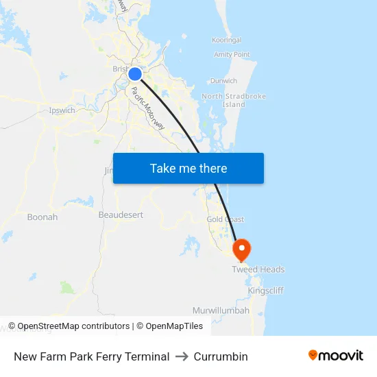New Farm Park Ferry Terminal to Currumbin map