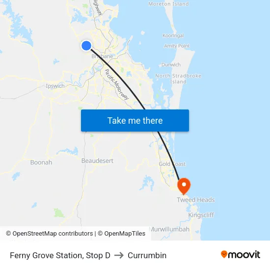 Ferny Grove Station, Stop D to Currumbin map
