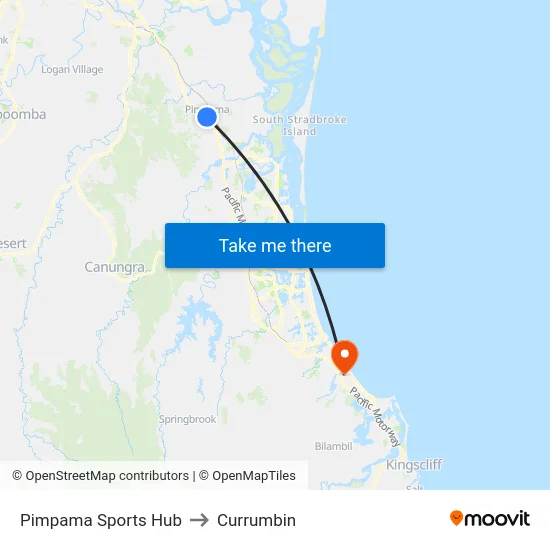 Pimpama Sports Hub to Currumbin map