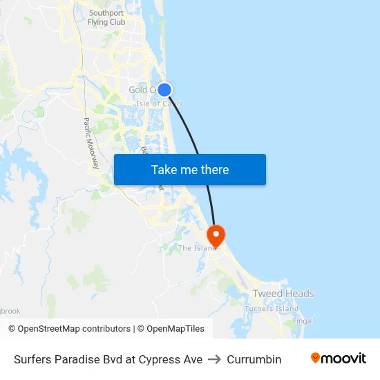 Surfers Paradise Bvd at Cypress Ave to Currumbin map