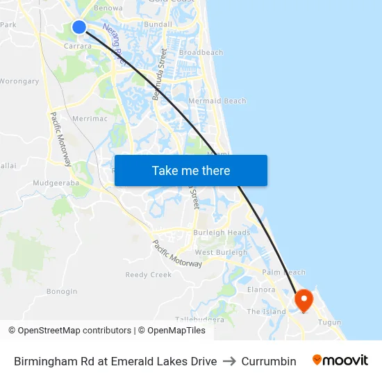 Birmingham Rd at Emerald Lakes Drive to Currumbin map