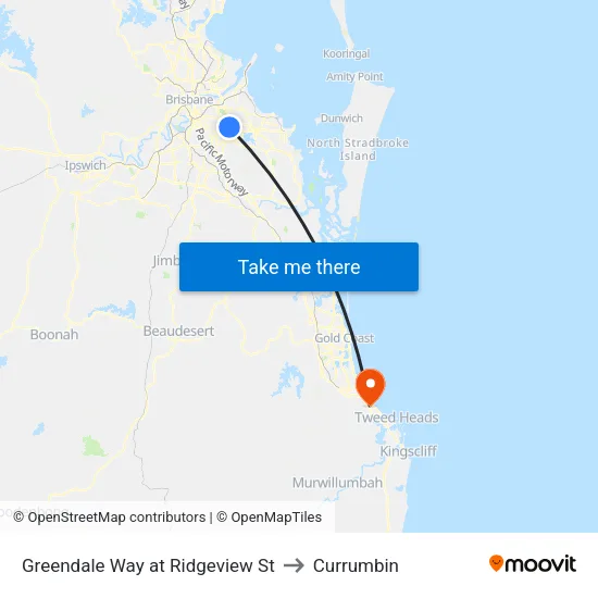 Greendale Way at Ridgeview St to Currumbin map