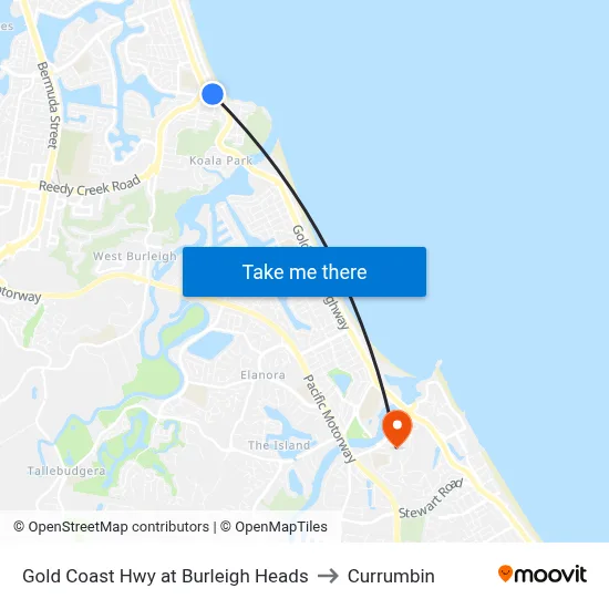 Gold Coast Hwy at Burleigh Heads to Currumbin map