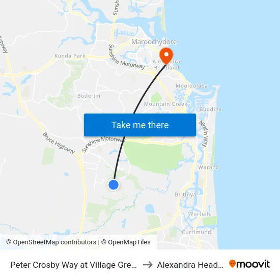 Peter Crosby Way at Village Green Bvd to Alexandra Headland map