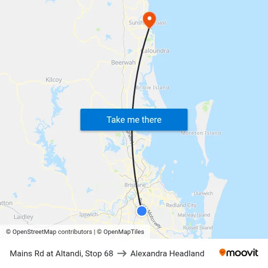 Mains Rd at Altandi, Stop 68 to Alexandra Headland map