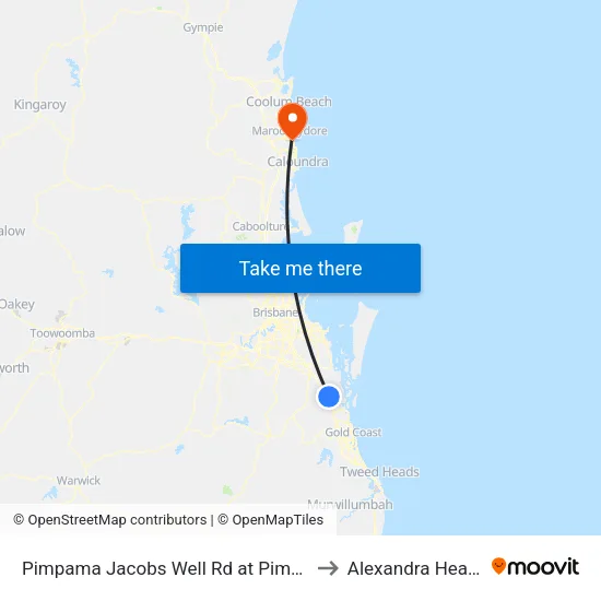 Pimpama Jacobs Well Rd at Pimpama City to Alexandra Headland map