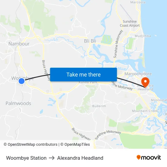 Woombye Station to Alexandra Headland map
