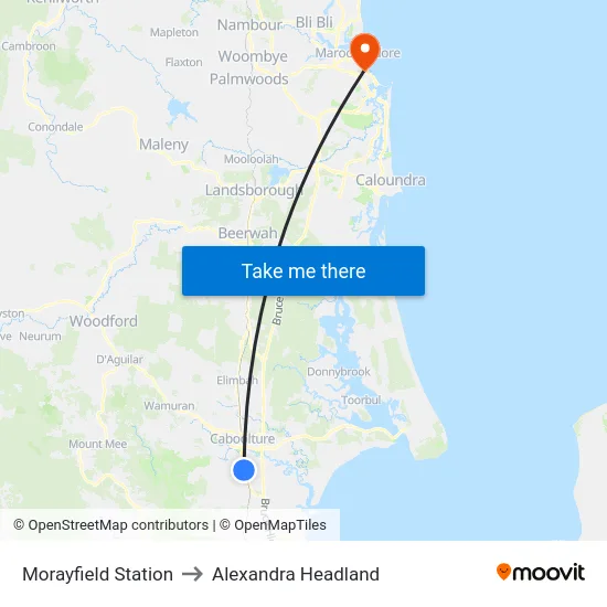 Morayfield Station to Alexandra Headland map