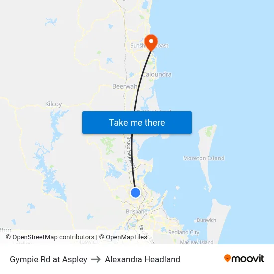 Gympie Rd at Aspley to Alexandra Headland map