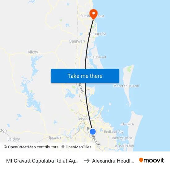 Mt Gravatt Capalaba Rd at Agaton to Alexandra Headland map
