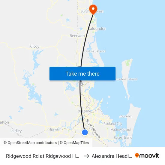 Ridgewood Rd at Ridgewood Heights to Alexandra Headland map