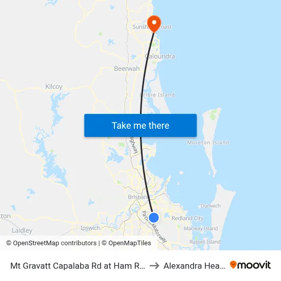 Mt Gravatt Capalaba Rd at Ham Road South to Alexandra Headland map