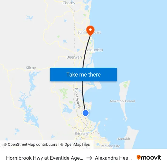 Hornibrook Hwy at Eventide Aged Home to Alexandra Headland map