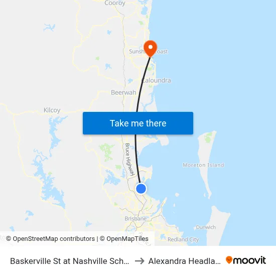 Baskerville St at Nashville School to Alexandra Headland map