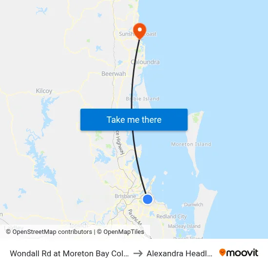 Wondall Rd at Moreton Bay College to Alexandra Headland map