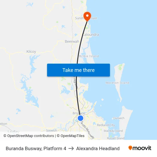Buranda Busway, Platform 4 to Alexandra Headland map