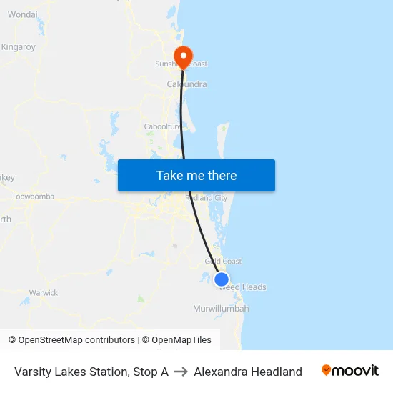 Varsity Lakes Station, Stop A to Alexandra Headland map