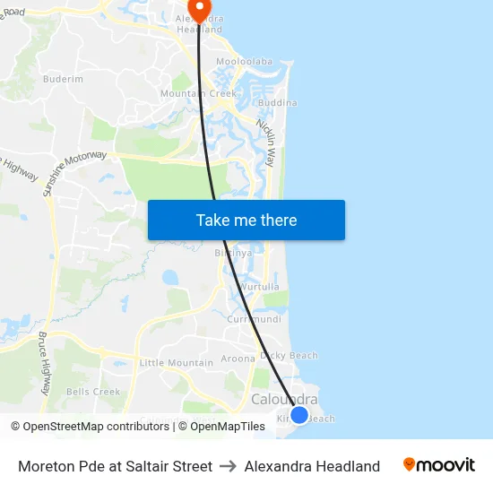 Moreton Pde at Saltair Street to Alexandra Headland map