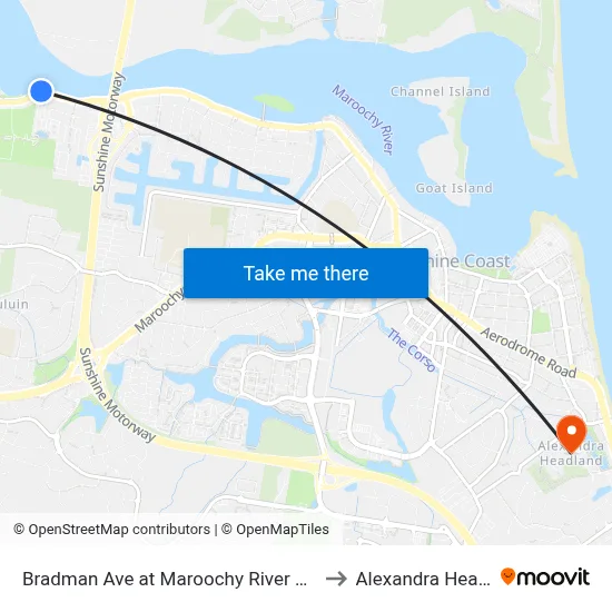 Bradman Ave at Maroochy River Boat Ramp to Alexandra Headland map