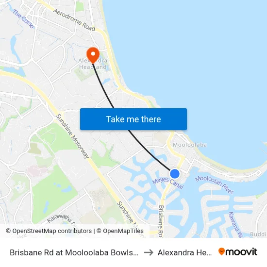 Brisbane Rd at Mooloolaba Bowls Club Closed to Alexandra Headland map