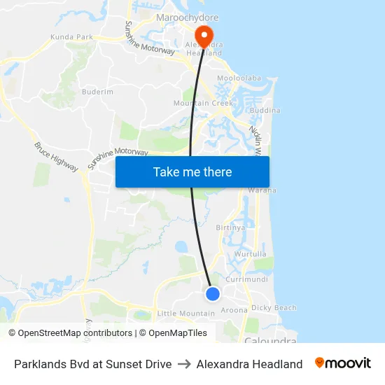 Parklands Bvd at Sunset Drive to Alexandra Headland map