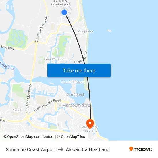 Sunshine Coast Airport to Alexandra Headland map