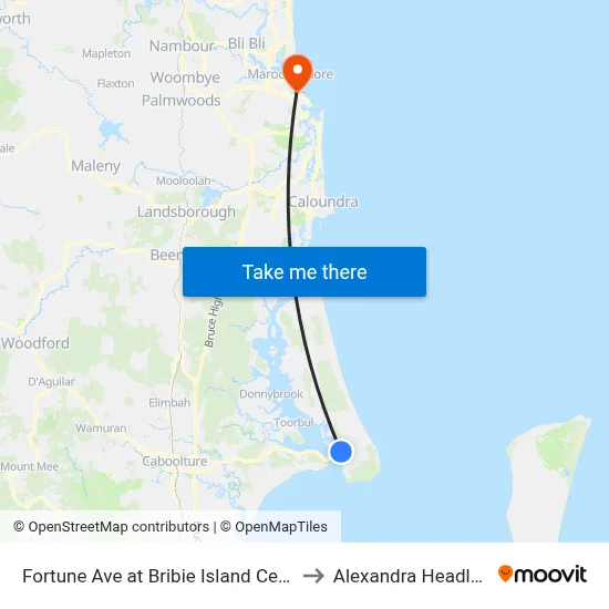 Fortune Ave at Bribie Island Central to Alexandra Headland map