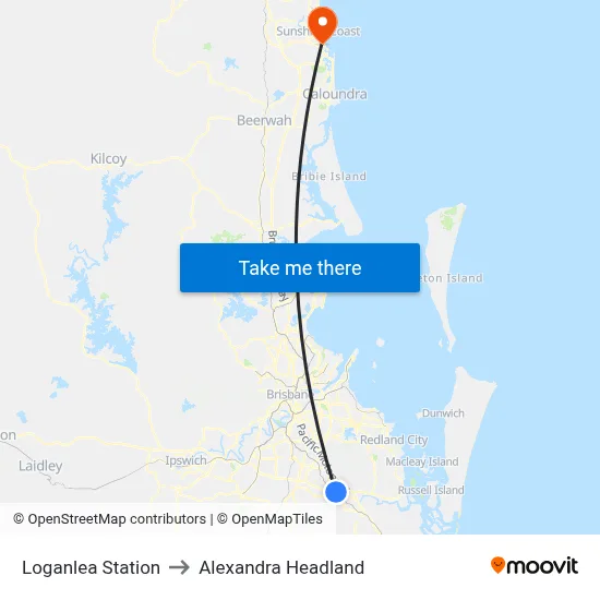 Loganlea Station to Alexandra Headland map