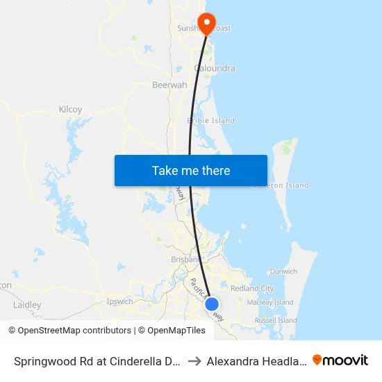 Springwood Rd at Cinderella Drive to Alexandra Headland map