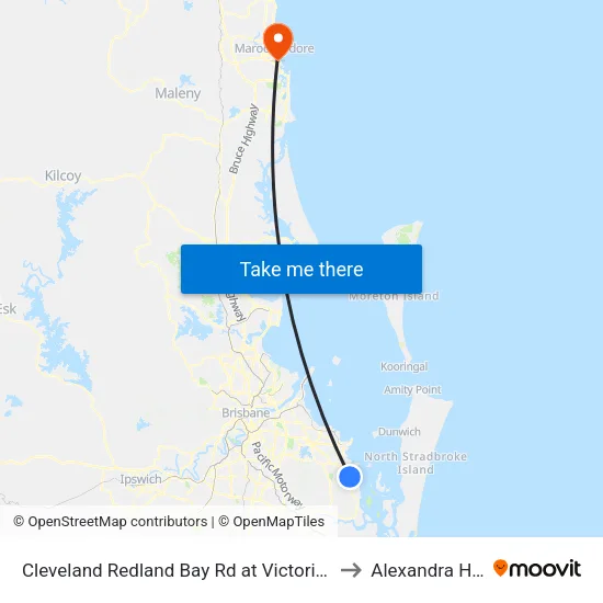 Cleveland Redland Bay Rd at Victoria Point High School to Alexandra Headland map