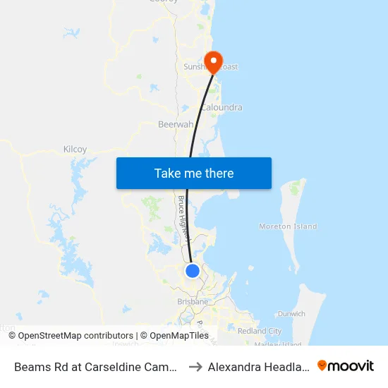 Beams Rd at Carseldine Campus to Alexandra Headland map