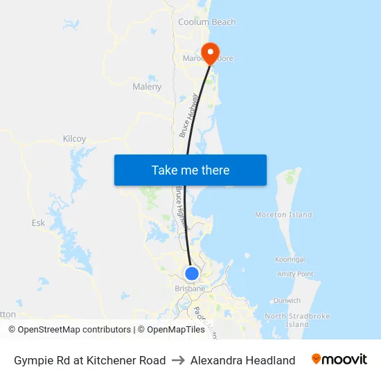 Gympie Rd at Kitchener Road to Alexandra Headland map