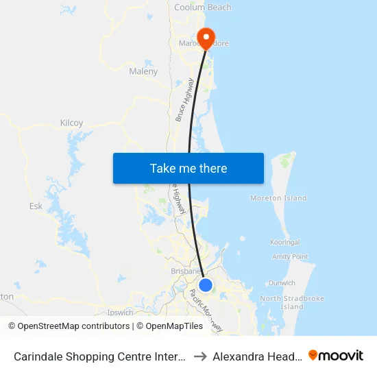 Carindale Shopping Centre Interchange to Alexandra Headland map