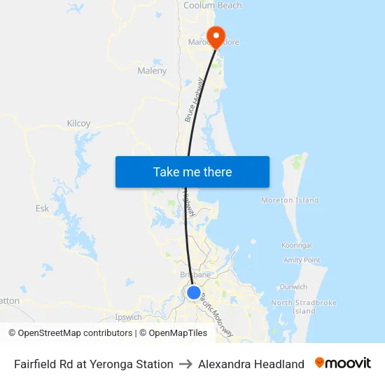 Fairfield Rd at Yeronga Station to Alexandra Headland map
