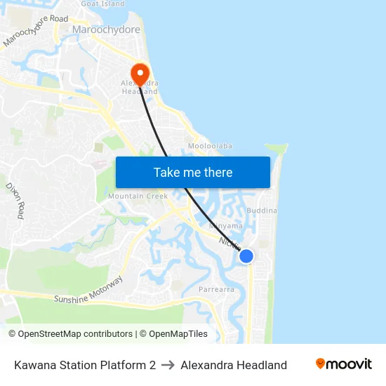 Kawana Station Platform 2 to Alexandra Headland map
