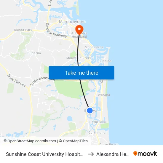 Sunshine Coast University Hospital, Platform 1 to Alexandra Headland map