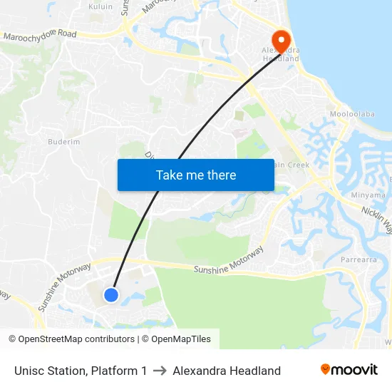 Unisc Station, Platform 1 to Alexandra Headland map
