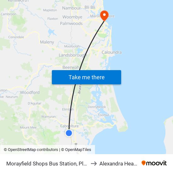 Morayfield Shops Bus Station, Platform 1 to Alexandra Headland map